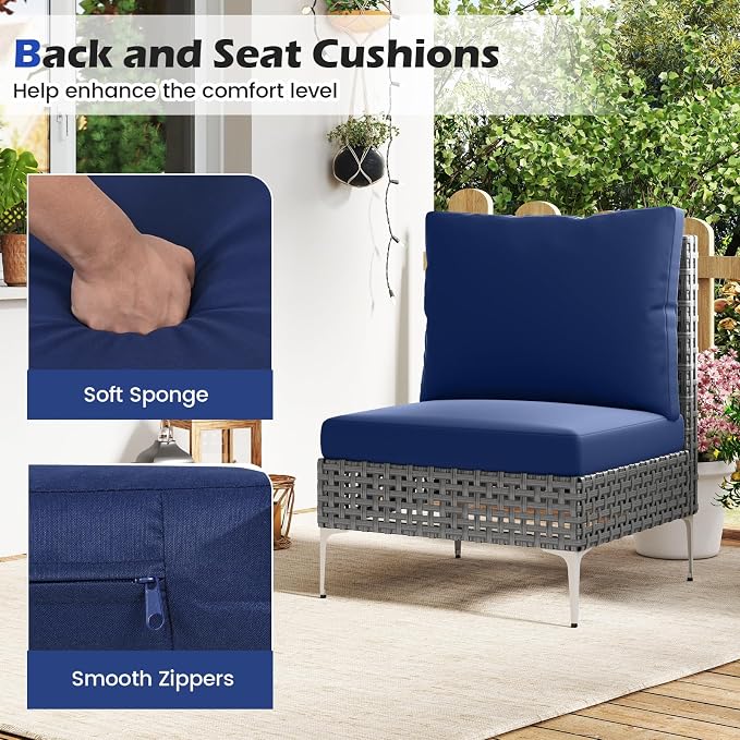 Tangkula 3 Pieces Patio Furniture Set, PE Rattan Conversation Chairs with Tempered Glass Coffee Table, Soft Back & Seat Cushions, Heavy Duty Metal Frame, Outdoor Bistro Set for Garden & Pool