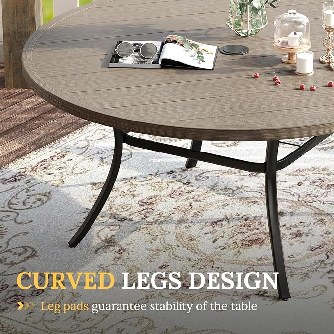 VICLLAX Patio Dining Set for 6-53" Round Table & Cushioned Wicker Seats