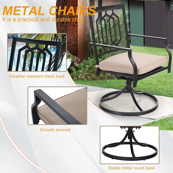Sophia & William 5 Pieces Patio Dining Set with Gas Fire Pit Table Outdoor Patio Furniture 28" Propane Fire Pit Table 50,000 BTU Auto-Ignition, 4 Patio Swivel Chairs for Lawn Garden Yard Black