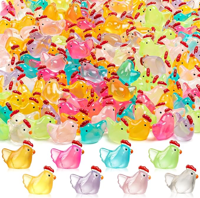360PCS Luminous Mini Resin Chicken Tiny Chickens Bulk for Dollhouse | Miniature Chickens Animals Figurines Glow in The Dark, Micro Landscape DIY, Home Outdoor Party Decor