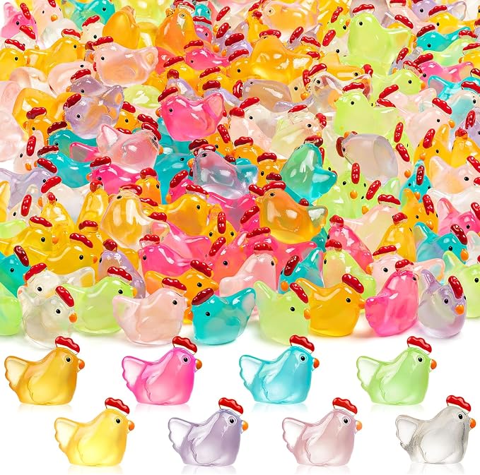 90PCS Luminous Mini Resin Chicken Tiny Chickens Bulk for Dollhouse | Miniature Chickens Animals Figurines Glow in The Dark, Micro Landscape DIY, Home Outdoor Party Decor