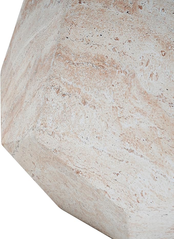 Outdoor Side Table 18.75" Geometric Shape Concrete Side Table, Patio Tables for Outside Decorative Garden Stools, No Assembly Accent Table for Patio Porch Living Room, Beige