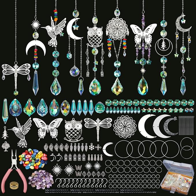 DIY Suncatcher Kit 460pcs Sun Catchers Supplies Arts and Crafts for Adults | Hanging Prism Sun Catcher with Crystals Ball Indoor Window Home Outdoor Garden Wedding Birthday Party Festival Decor Gifts
