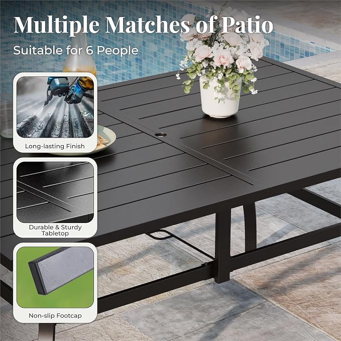 MIXPATIO Patio Table and Chairs Set, Patio Dining Sets for 6 with Red Chairs and Metal Rectangular Table, 7-Piece Patio Furniture Set for Deck Backyard Poolside