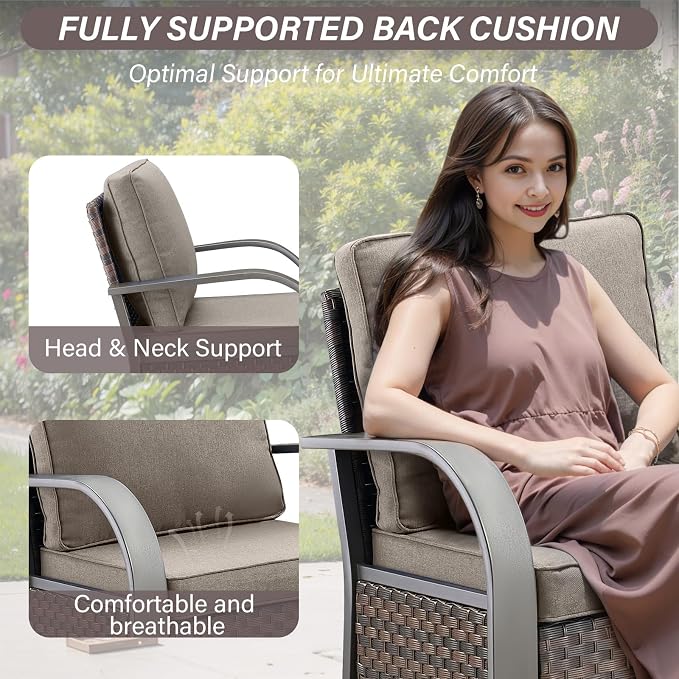 Belord 4 Pieces Patio Furniture Sets - Swivel Rocker Outdoor Chairs with Ottomans, All Weather Wicker Swivel Furniture Glider Seating Set for Porch Deck Sunroom Backyard