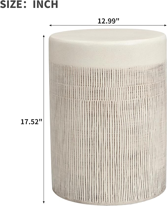 Christopher Knight Home 17.52" H Textured MGO Side Table Cylindrical End Table Indoor Outdoor Living Room Patio Balcony Decor Minimalist Accent Furniture, White