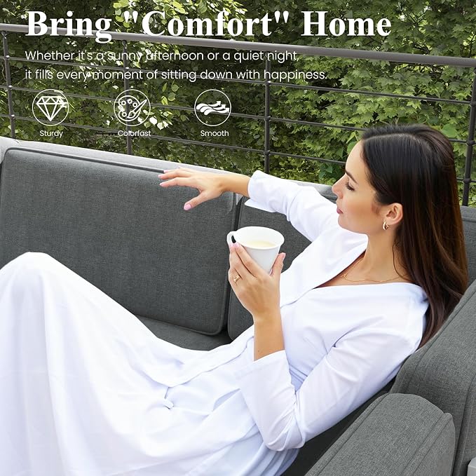 LayinSun 8 Pieces Modern Aluminum Patio Furniture Set with Coffee Table, Outdoor Modular Sectional Conversation Set L-Shaped Sofa for Backyard