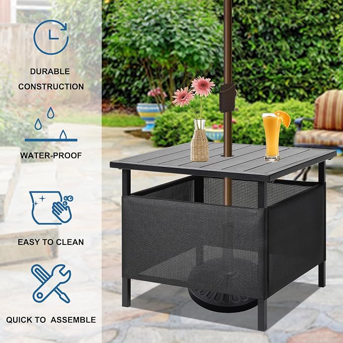 LZRS Adirondack Outdoor End Table with Umbrella Hole, Pool Composite Patio Table,HDPE End Tables for Backyard,Pool, Indoor Companion, Easy Maintenance & Weather Resistant(Light Grey)