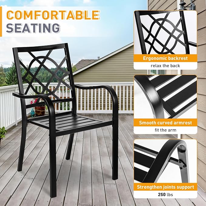 Incbruce 7 Pcs Outdoor Dining Set Wrought Iron Patio Dining Set, Dining Furniture Set (6 Dining Chair and 1 Rectangular Table with 1.57" Umbrella Hole) for Garden,Backyard(Metal Tabletop)