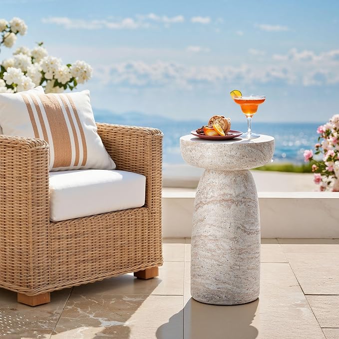 28" Large Side Table Outdoor, Modern Geometric Pedestal End Table, Multi-Functional & Decorative Coffee Table, Accent Table, Planter Stand for Garden Patio Porch Balcony or Living Room Decor