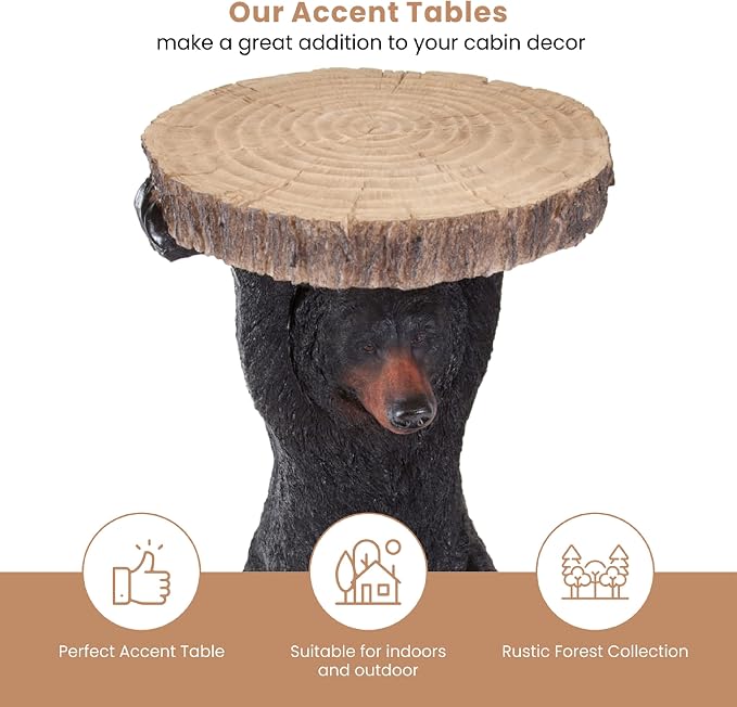 Bits and Pieces - Decorative Bear Accent Table - Realistic Bear Table - Indoor or Outdoor Resin Sculpture Patio Side Table - 20.5” x 13” x 14”