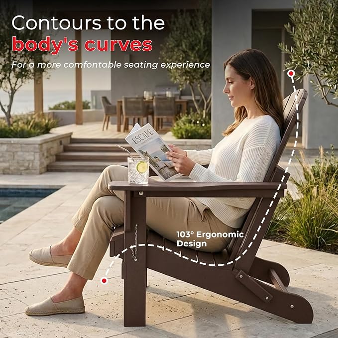 Costaelm Patio Conversation Set, 5 piece Balcony Furniture, Small Patio Firepit Furniture Outdoor Adirondack Square Coffee Table and Chair for Backyard Lawn Porch Pool Garden, Dark Brown