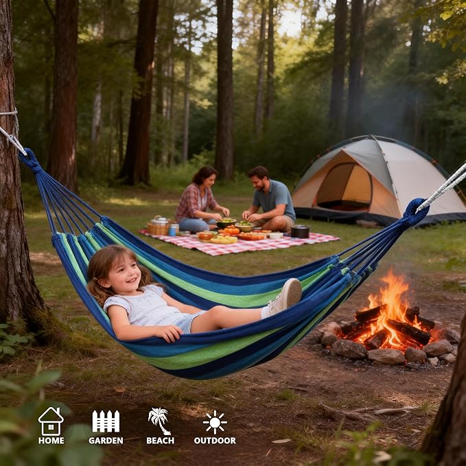 Outdoor Amacas Garden Camping Hammocks Portable for Patio Yard Porch Travel | Hammock Nylon Hiking Beach Backpack Survival Travel- Up to 300lbs with Tree Straps