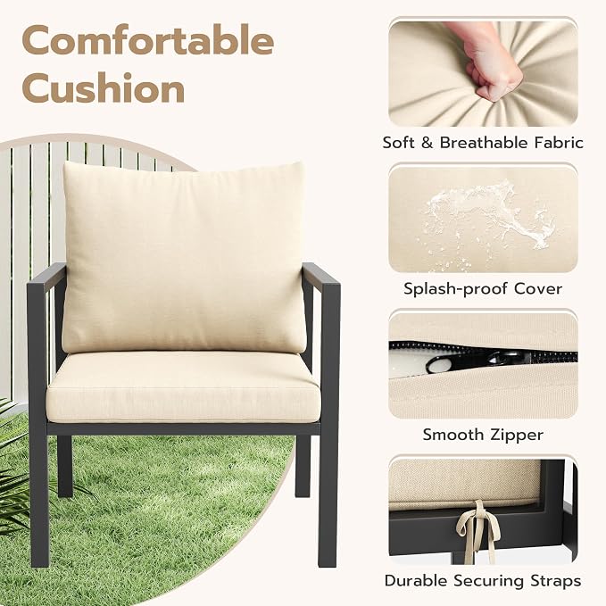 5 Pieces Metal Patio Furniture Set Deck Outdoor Furniture 7-Seat Patio Conversation Sets All-Weather Rust-Proof Sectional Sofa Set with Removable Cushion for Deck, Balcony, Yard, Poolside