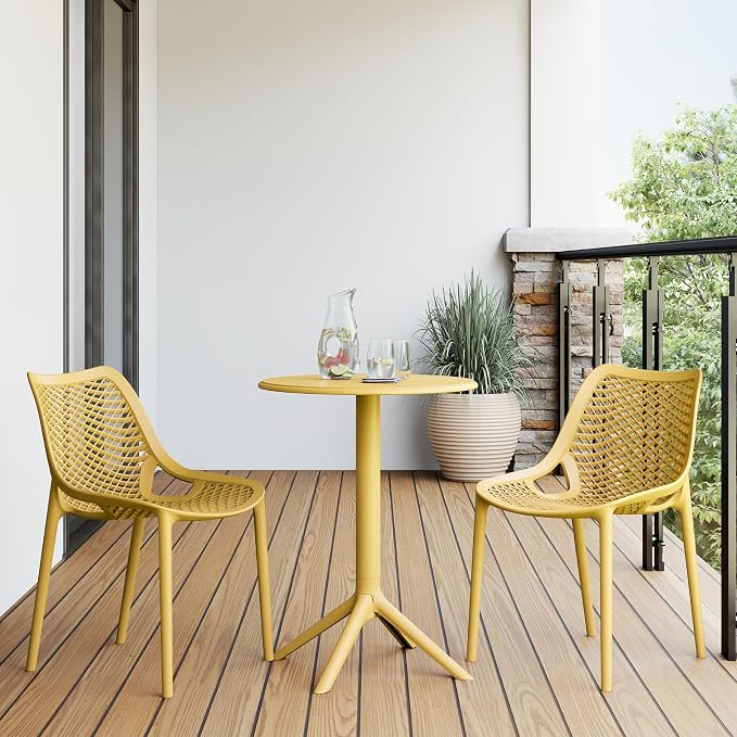 Costaelm Patio Table for 4-Person, Outdoor Patio PP Round Dining Table, All-Weather Bistro Dining Table for Backyard Deck Porch Poolside, Yellow