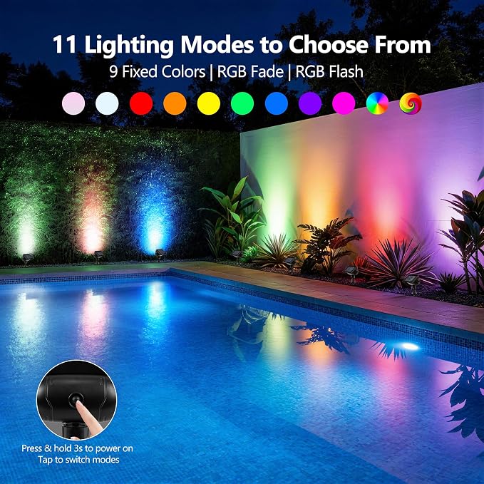 Brizled Solar Powered Spotlight Color Outdoor Spot Light Landscape Lighting | 360° Rotation Head; 9 Color & 11 Mode; IP65 Waterproof; Adjustable Height; Stake or Wall Mounted for Yard Tree Garden Pathway