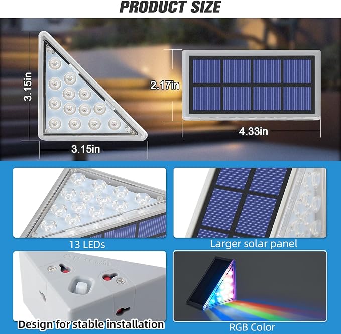 Solar Step Lights,8 Pack RGB Solid Color Changing Solar Stair Lights Outdoor Waterproof IP67 Auto On Off,Solar Lights for Steps,Stair,Patio,Yard,Porch,Front Door,Deck Decor