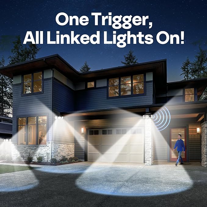 VIVOHOME Linkable Solar Flood Lights Outdoor 3 Packs, Dual Motion Sensor | Solar Lights Outdoor with 3 Heads, 2500LM, IP65 Waterproof, Solar Powered Security Lights for Outside, Yard, Porch, Patio