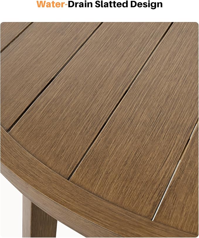 7 Pieces Teak Round Patio Dining Set, Aluminum Outdoor Dining Set Includes Oversize Round Dining Table, 4 Dining Chairs & 2 Swivel Chairs, Outdoor Table and Chairs Set for Yard, Deck, Lawn