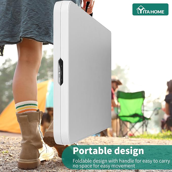 YITAHOME 8FT Folding Tables, Heavy Duty White Folding Table with Carrying Handle, Plastic Fold up Table for Outdoor Camping Picnic Parties/Indoor Events, White