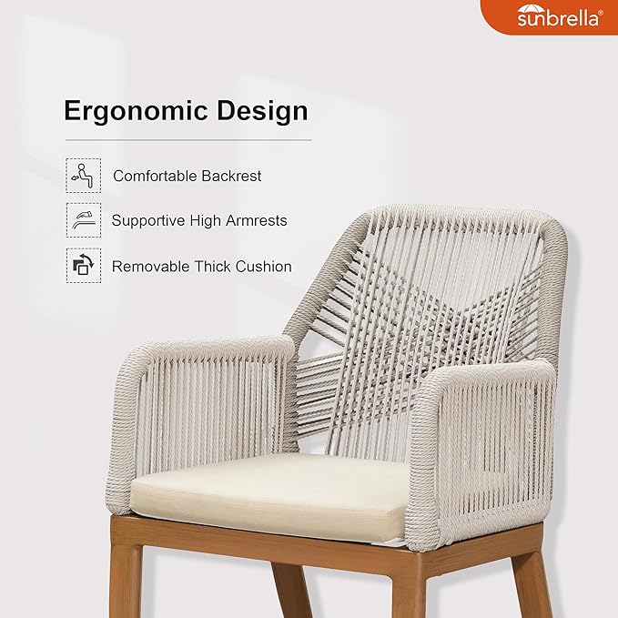 PURPLE LEAF 7 Pieces Patio Round Dining Set Aluminum Round Table and Rattan Arm Chairs with Cushions for Kitchen Porch Garden Modern Outdoor Furniture Sets