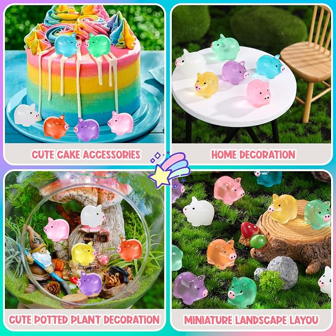 76PCS Luminous Mini Resin Pigs Miniature Pigs Figurines Cute Tiny Pig | Miniature Pigs Animals Figurines Glow in The Dark, Micro Garden Landscape, Dollhouses DIY, Birthday Party Decor