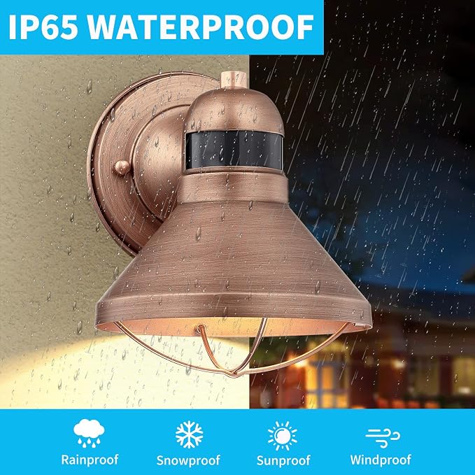 Motion Sensor Outdoor LED Barn Light Dusk to Dawn Exterior Wall Lantern | Waterproof Outside Sconce Lighting Fixture Farmhouse Wall Mount Porch Lamp for House Garage Patio