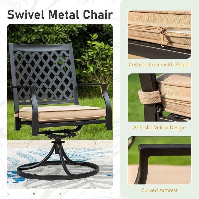 PHI VILLA Patio Dining Chairs Set of 6 Outdoor Swivel Rocker Patio Chairs with Cushion Black Patio Chairs for Garden Backyard Bistro