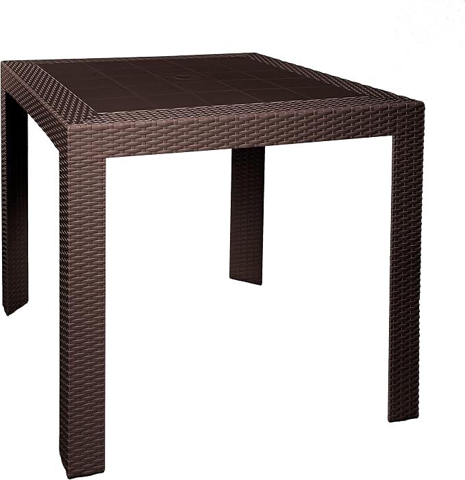 LeisureMod Mace Modern Weave Design Outdoor Patio Square Dining Table (Brown)
