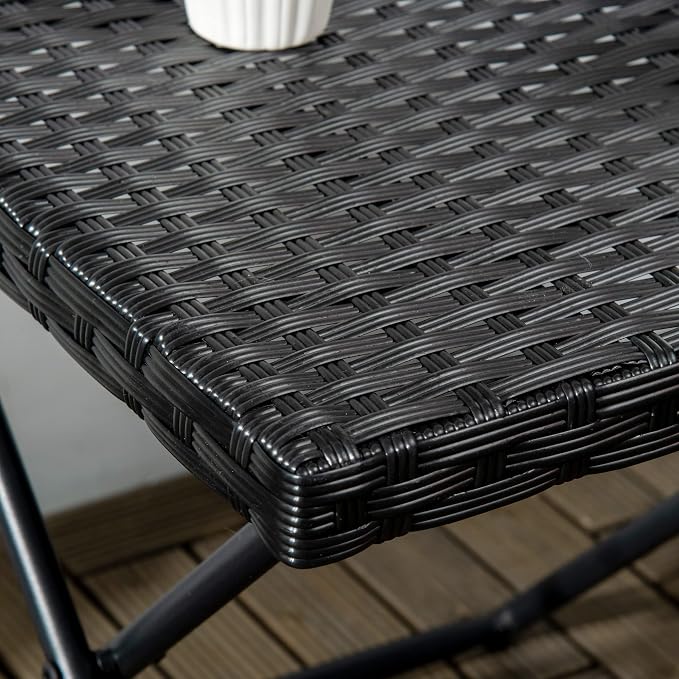 Outsunny Rattan Coffee Table Folding Patio Outdoor Side Table Wicker for Balcony, Porch, Poolside, 15.75"x15.75"x15.75", Black