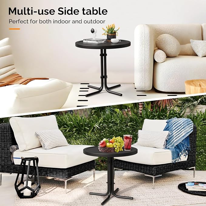 VINGLI Outdoor Side Table, Round Metal Patio Side Table End Table for Garden, Balcony, Porch and Living Room, Black