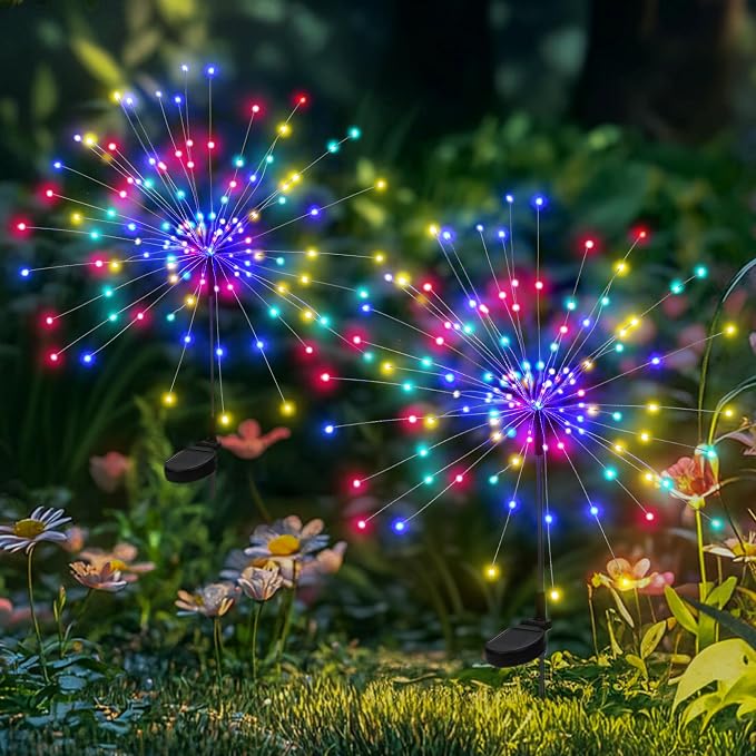 PEVOROS Solar Firework Fairy Garden Lights Outdoor, Colorful, 2 Pack | 120 LEDs, Waterproof, Fairy Garden Decor, Auto On/Off, Solar Powered, for Yard, Patio, Porch, Flower Pot, Pathway