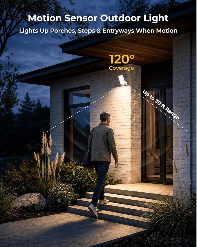 Motion Sensor Outdoor Light, 10000mAh Rechargeable Battery Operated Outdoor Lights with Remote, 3 Modes, Dimmable & 3CCT, Waterproof IP65 Outdoor Security Lights for Shady Areas, Porch, Patio, Garage