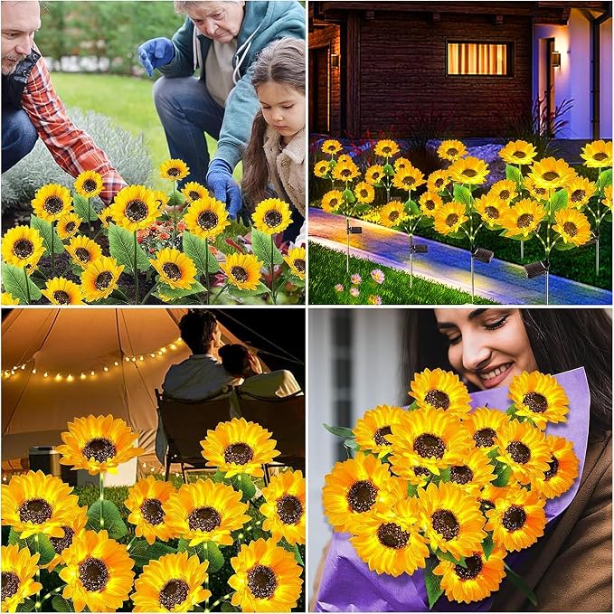 KOOPER Solar Lights Outdoor Garden Decor - Upgraded 6 Pack Solar Garden Lights with 18 Bigger Sunflower Lights, Solar Flowers Outdoor Waterproof for Flower Bed Yard Decor, Gift for Women Mom Grandma