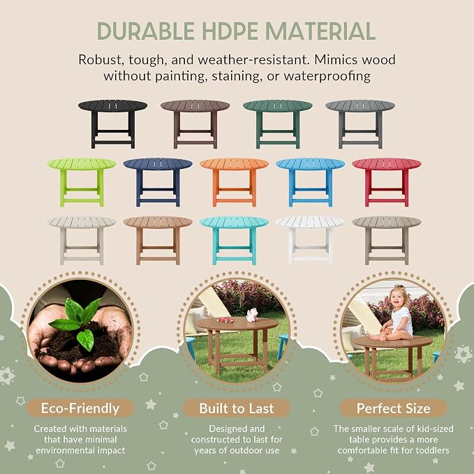 WestinTrends Malibu Kids Outdoor Patio Furniture HDPE 38" Wide Round Dining Table, Teak