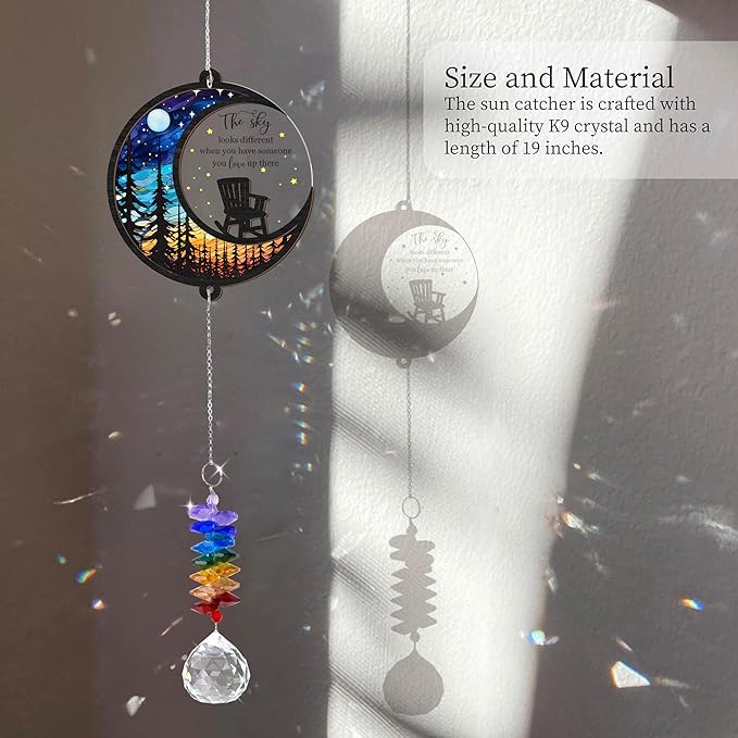 Memorial Suncatcher - Moon Chair Ornament - Sympathy Gift for Loss of Loved One - Bereavement Gifts Memorial Rainbow Maker - Remembrance Ornament - Funeral Keepsake