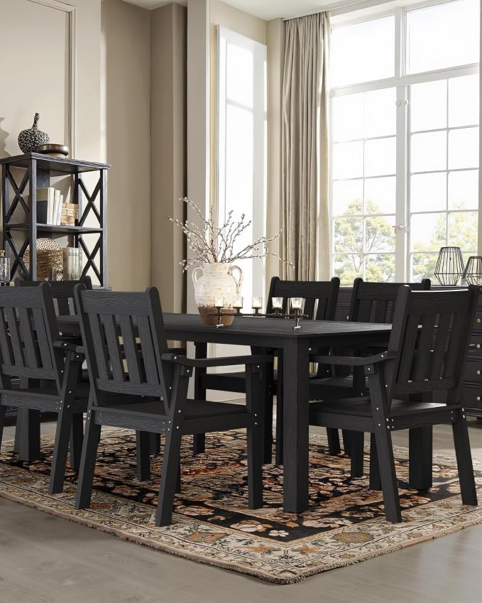 YEFU Patio Dining Chairs Set of 6: All Weather Outdoor Dining Chairs with Wide Curved Seat and Backrest - Outdoor Furniture Plastic for Outside Backyard/Garden/Porch/Deck 350lbs Capacity Black