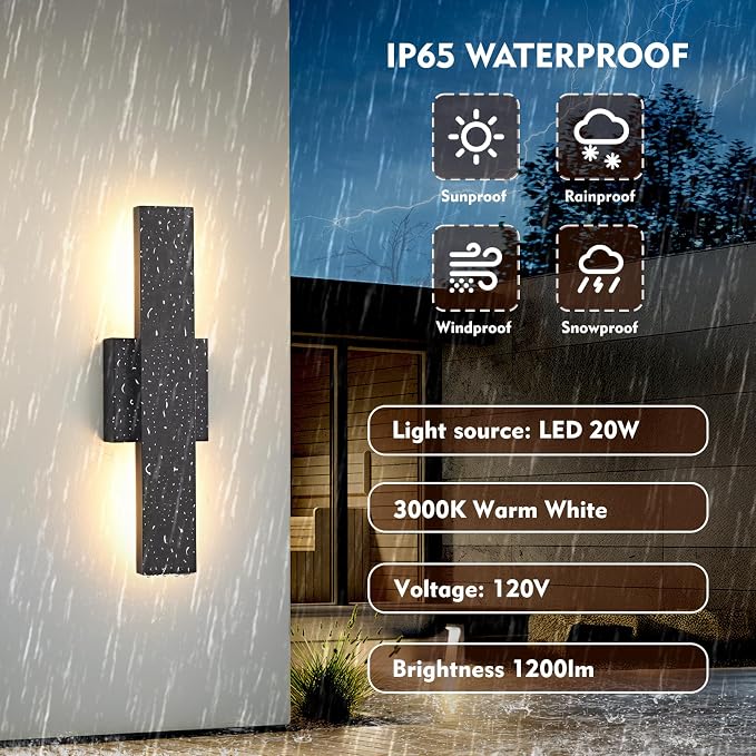 Outdoor Modern LED Wall Light Fixtures, Black Linear Exterior Wall Sconces 20W, Modern Porch Patio Light Fixture Waterproof Outdoor Wall Lights Outside Lights for House Garage Front Door Patio 2pack