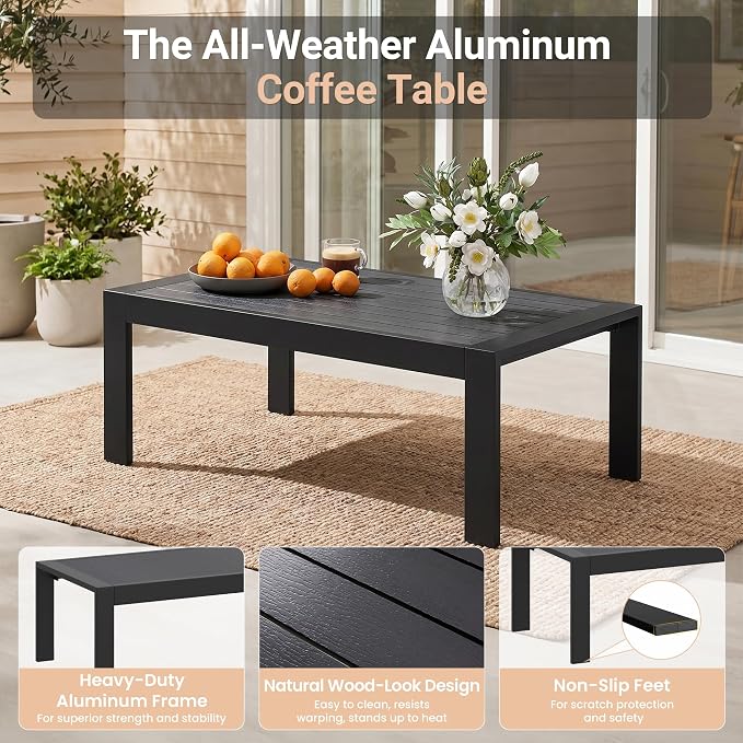 Solaste Aluminum Outdoor Loveseat with Coffee Table,2 PCS Patio Furniture Set with Cushions, All-Weather Outdoor Patio Sofa Sets for Balcony, Deck, Backyard, Porch, Garden, Light Grey