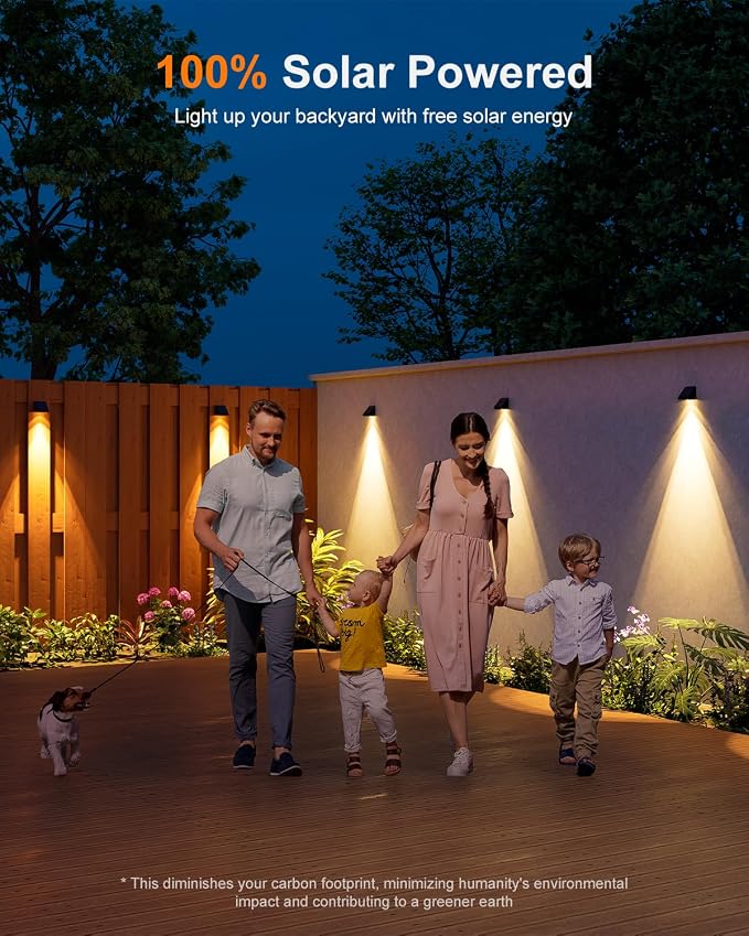 8 Pack Decorative Solar Powered Fence Lights Outdoor Waterproof with Warm White LED Spot Lens, for Outside Wall, Deck, Patio, Yard, Rail, Garage, garden, Designed for Enhanced Security, Easy Install