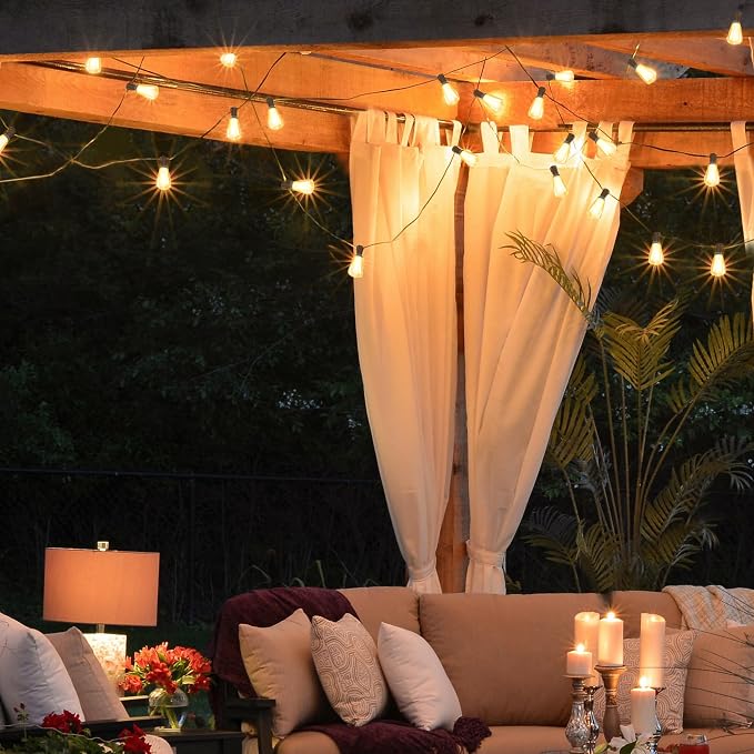 BLIATLUS 100FT Solar String Lights Remote 32 Shatterproof ST38 LED for Outdoor Patio Garden