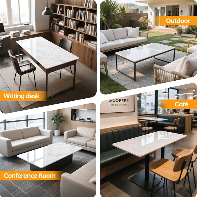 Rectangle Table Top,43.3 ”x 23.6 ” White Sintered Stone Tabletop, DIY Replacement & Cover Marble Desktop, Scratch & Wear Resistant, Easy to Clean, Suitable for Indoor & Outdoor.