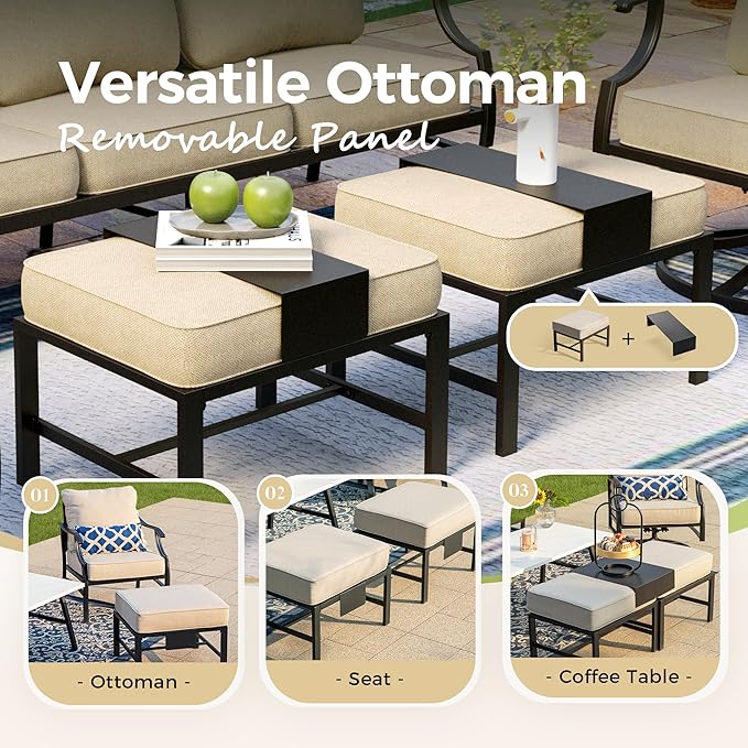 MIXPATIO Patio Furniture Set 5 pcs, Outdoor Patio Furniture, 3-Seat Sofa, 2 Swivel Chairs, 2 Ottomans and 5.75" Extra Thick Cushion, Patio Conversation Set for Garden Backyard Deck,Beige