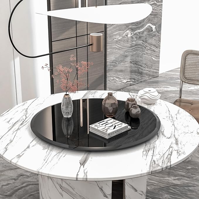28 inch Round Glass Table Top - Black Tempered Glass Surface Protector - Safe 3/8" Thick Beveled Edge - Useful for Replacement,Dining Table, Patio, Coffee and End Table,Indoor & Outdoor