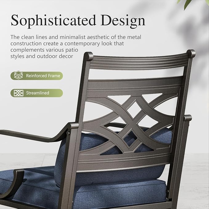 Sophia & William Patio Dining Set, Steel, Black | Umbrella Hole, E-Coated, Cushions Included, For Patio, Garden and Yard