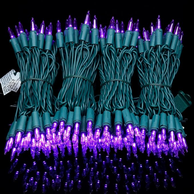 YULETIME 200 Purple LED Christmas Lights, 66 ft Green Wire UL String Light | Stay Lit, End-to-End Connectable, UL Certified, Commercial Grade, 1-Strand 200 Lights, 4" Spacing