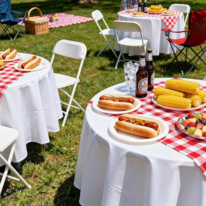 Magshion 31" Round Folding Table Balck Foldable Plastic Card Outdoor Utility Tables for Picnic Party Dining, 5 Pack