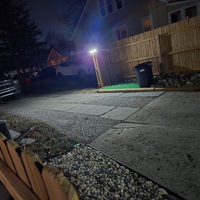 MDCMDCM Solar Lights Outdoor Waterproof Motion Sensor - 416 LEDs 3000 Lumens Super Bright 3 Brightness 3 Modes 360° Illumination 32ft Solar Flood Security Light for Outside (with Stakes, 2)