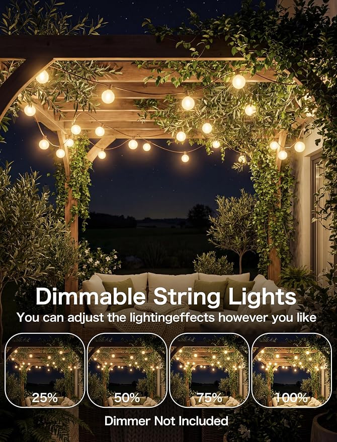 SUNSGNE 50FT Brown Outdoor Edison String Lights, Waterproof Shatterproof LED Globe String Lights with 50 G40 LED Frosted White Bulbs for Backyard Patio Porch Balcony Party Decor, E12 Base