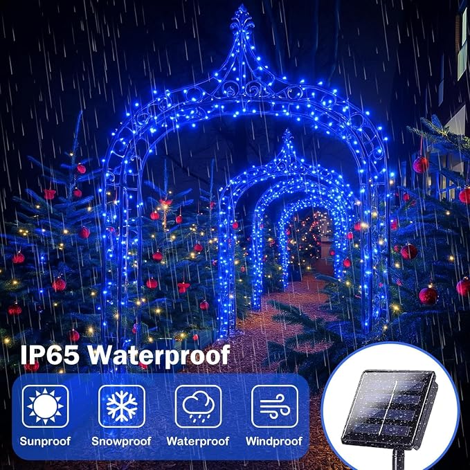 Solar Fairy Lights, 2 Pack Total 400LED 144FT Waterproof String Lights | Blue, Copper Wire, 8 Lighting Modes Solar Twinkle Lights for Tree Garden Patio Party Outdoor Christmas Decorations